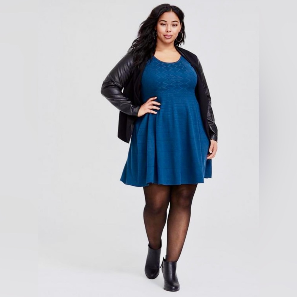 Sweater Skater Dress Torrid Size 3 Flawy A-line Style Mixed Stitch Teal Color